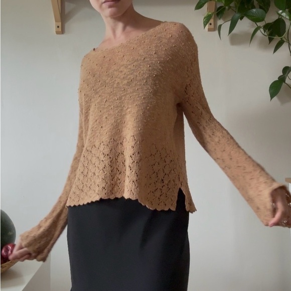 Vintage Beaded Knit Bell Sleeve Sweater | Scalloped Hem | Beta’s Choice | Size L - Picture 1 of 5